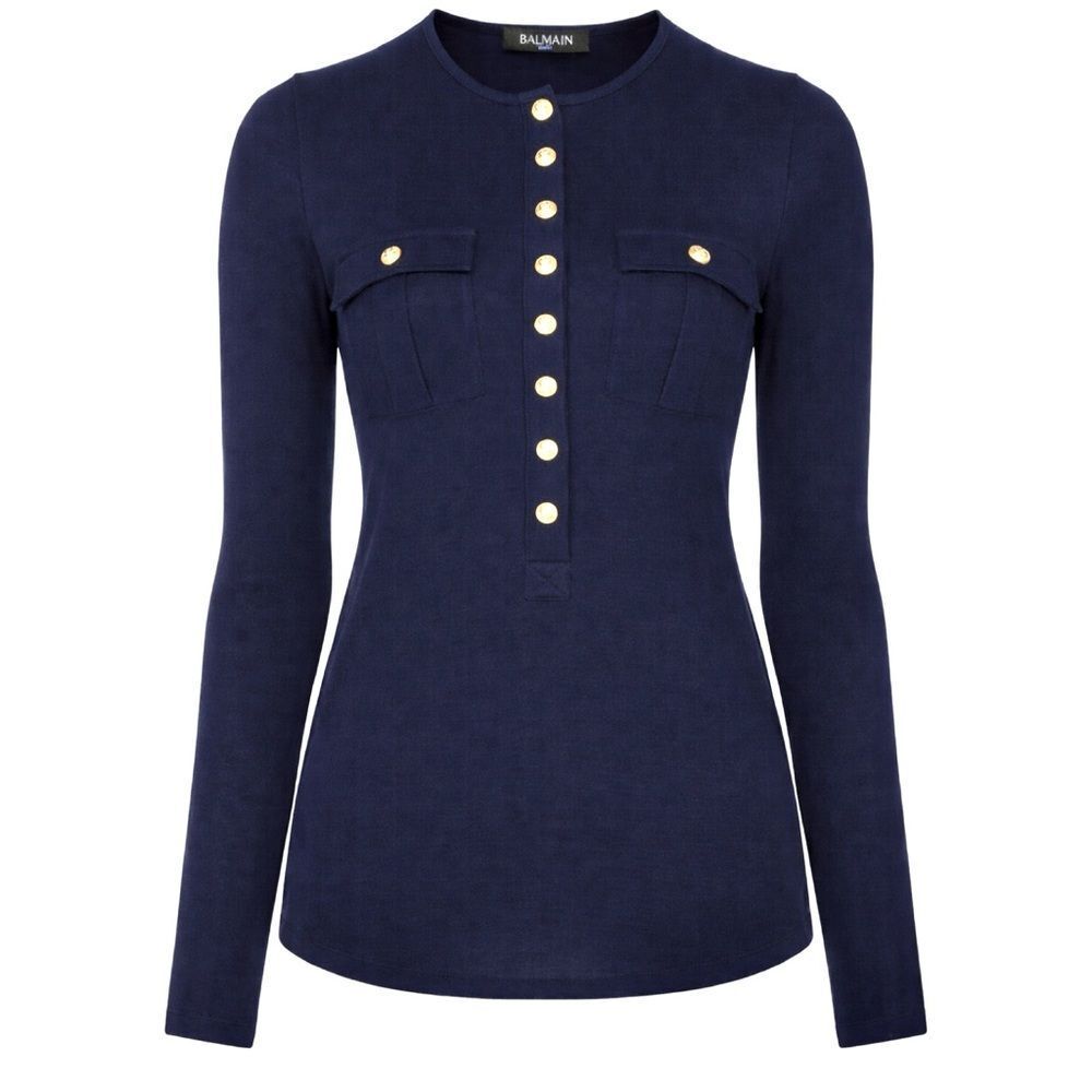 Balmain Cashmere Wool Buttoned Knit Tee Sweater 36